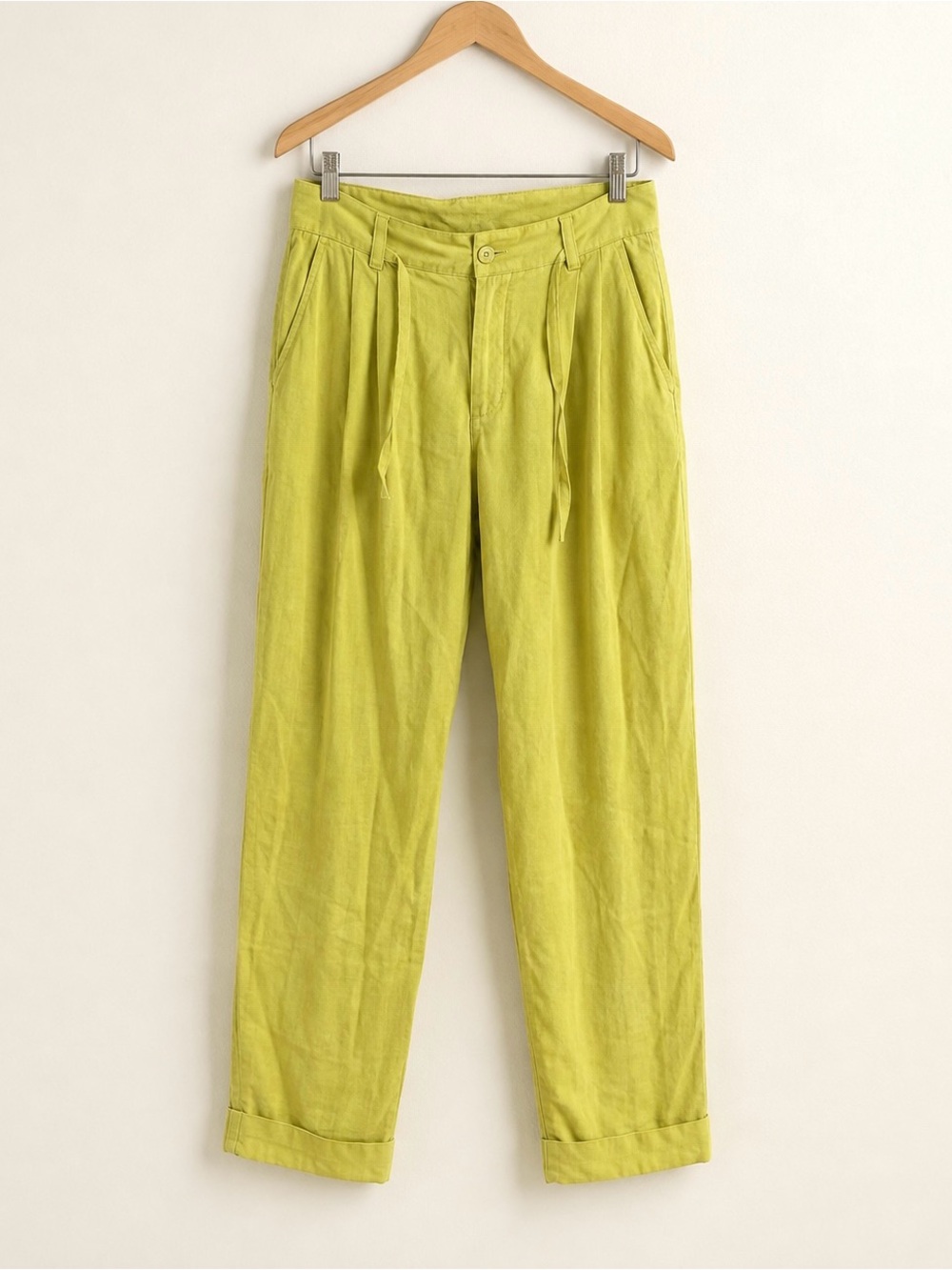 ASOS Women's Pleated Drawstring Chinos in Lime Green